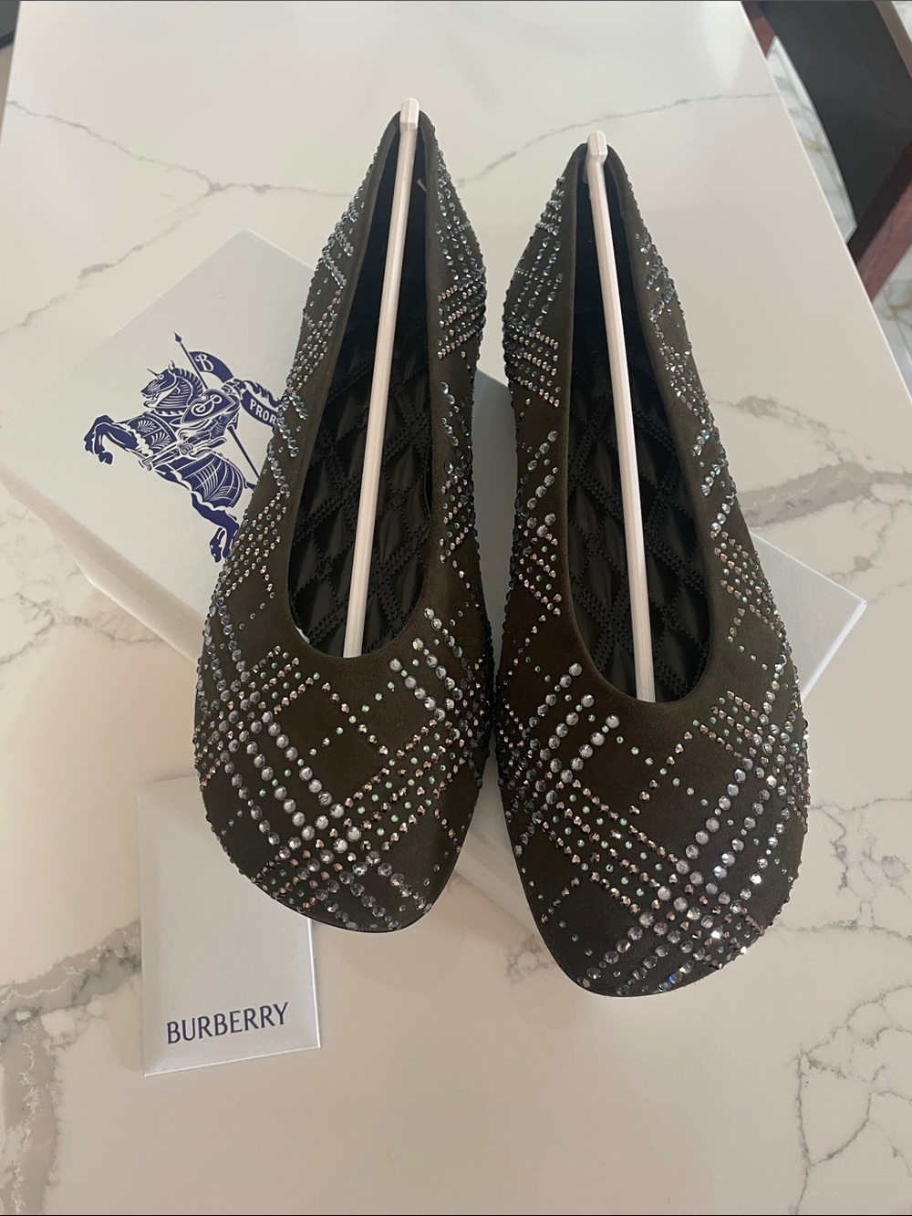 Burberry Olive Studded Plaid Inspired Women's Ballet Flats - Picture 12 of 13